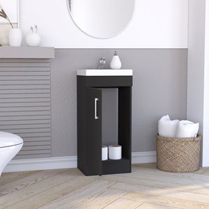 Mobile Bagno Madrid con Lavabo Singolo e Maniglia in Metallo, Colore Nero - Product Image 4