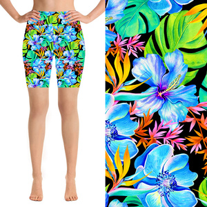 Floral Printed High Waist Biker Shorts Women's Casual Stretch Knitted Leggings With <b>Elastic</b> Waist And Breathable Fabric - Product Image 4