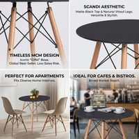 Table d'appoint ronde moderne en gros pour café et restaurant, plateau noir, pieds en bois
