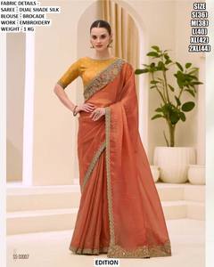 Sari Tradicional Rojo Bordado, Transpirable, Antiarrugas, para Fiestas, Bodas, Diwali, Todas las Temporadas - Product Image 6