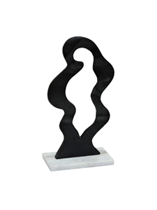 Escultura Abstracta de Aluminio Negro - Estatua Moderna de Forma Orgánica Fluida sobre Base de Mármol - Decoración Artística Minimalista Contemporánea para Escritorio - Product Image 2