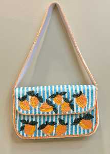 Sac à main rectangulaire en coton rayé fait main avec broderie en polyester et bordure orange, lavable, pour usage quotidien - Product Image 6