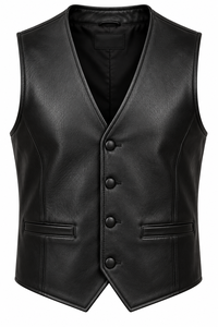 <b>Men's</b> <b>Black</b> Leather <b>Vest</b> V-Neck Button Closure Casual Outerwear Plus Size Regular Fit Solid Color - Product Image 2