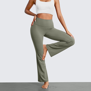 Wholesale Custom Women Mid Waist <b>Flare</b> Yoga <b>Leggings</b> Lightweight Anti-Bacterial Breathable Sports Running Training Gym Pants - Product Image 5