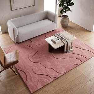 Solid <b>Blush</b> Pink Area Rug Modern Hand Tufted Wool Carpet Abstract Wave Pattern Rug Contemporary Home Decor Floor Covering Rug - Product Image 2