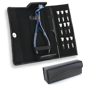 Kit professionnel de pinces pour extensions de cheveux avec clips et peigne, étui en cuir noir - Product Image 2