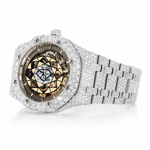 Luxury Men's Diamond Encrusted Mechanical <b>Watch</b> Stainless Steel Tonneau <b>Case</b> Analog Display Sapphire Crystal Deployment Clasp - Product Image 3
