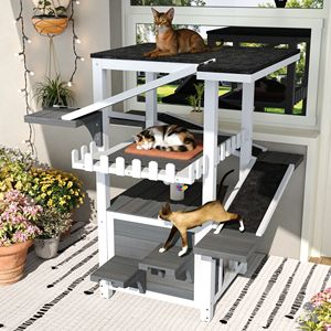 Casetta per Gatti da Esterno a 4 Livelli, Resistente alle Intemperie, con Tetto Impermeabile e 2 Porte, Rifugio per Gatti Randagi, Arredamento per Animali Domestici - Product Image 2