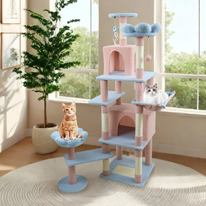 Arbre à chat multi-niveaux en jute et sisal bleu et rose avec griffoir, meuble d'intérieur pour animaux de compagnie, grand condo amovible - Product Image 5