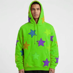 Sweat à capuche personnalisé en gros avec motif étoile, en coton épais, coupe oversize, en molleton, imprimé étoiles multicolores, style streetwear - Product Image 1