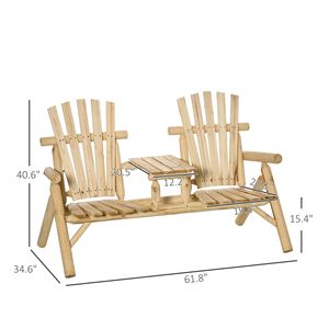 Sedia Adirondack a 2 Posti con Tavolino Centrale, Sdraio in Legno Naturale per Giardini e Luoghi Sportivi all'Aperto - Product Image 3