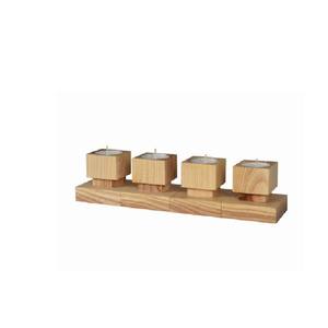 Blocs de bougies carrés, quatre supports en bois identiques en forme de cube supportant des inserts ronds en métal pour bougies chauffe-plat - Product Image 1