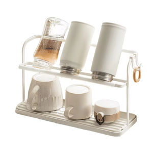 2 Tier Kitchen Cup Drying <b>Rack</b> With Drain Tray Gold Metal Mug Holder Countertop Organizer Storage <b>Rack</b> For Water <b>Glasses</b> - Product Image 5