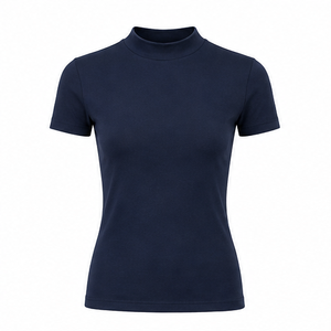Camiseta de Manga Corta para Mujer, Cuello Redondo, Ajuste Moderno, Color Azul Medianoche, Tejido de Punto Acanalado Suave, Algodón Jersey, Personalizable, WMNTS-0005 - Product Image 1