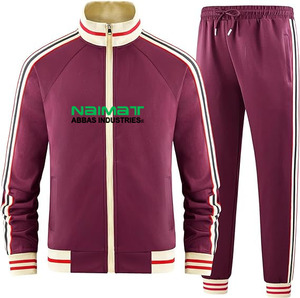 Custom Side Striped Stand Collar Zip Up <b>Tracksuit</b> Set Men Retro Sports Jacket And Joggers Soft Fleece Clothing Combo - Product Image 4