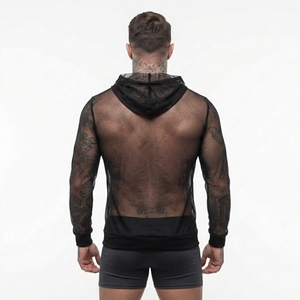 Haut à capuche transparent pour homme en maille fine avec fermeture éclair, coupe ajustée, 100 % polyester, idéal pour l'été - Product Image 6