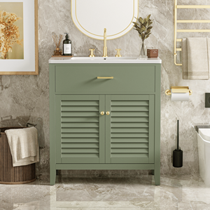 Mobile da Bagno da 30 Pollici con Lavabo in Ceramica Multifunzionale, 1 Cassetto Estraibile e Divisori, Ampia Combinazione di Spazio di Archiviazione - Product Image 3