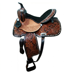 Silla de Montar Western de Alta Calidad en Cuero Genuino para Carreras y Paseos, Personalizable para Caballos de Tallas 10-18 - Product Image 1