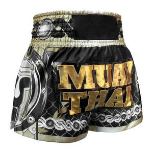 Pantalones Cortos de Muay Thai Pro-Series Golden Gladiator: Pantalones de Kickboxing de Alto Rendimiento con Bordado Dorado Cosido a Mano - Servicio OEM Personalizado - Product Image 3