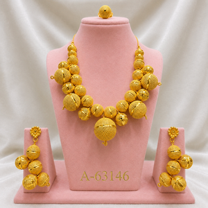 Conjunto Clásico de Collar, Pendientes y Anillo con Baño de Oro de 24K para Mujer, Joyería de Boda A-63144 - Product Image 4