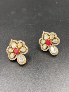 Luxury Gold Plated Flower Stud <b>Earrings</b> <b>Red</b> Doublet Stone Sterling Silver Jewelry Women's Party & Gift Wear - Product Image 3