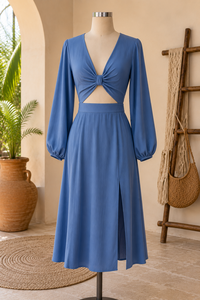 Vestido midi de mujer con corte en A, manga larga y diseño retorcido en la parte delantera |   Moderno, Dulce, Formal, Elegante, para Fiestas - Product Image 3