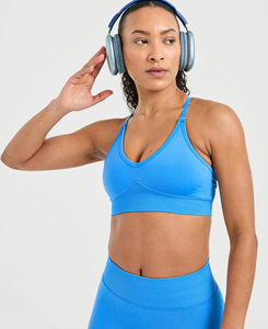 Ensemble de sport côtelé bleu uni sur mesure pour femme : soutien-gorge dos nu et short au-dessus du genou – Coupe sportive, tenue d'entraînement, faible MOQ - Product Image 3
