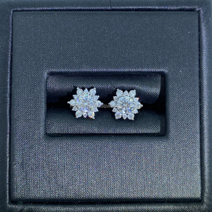 Trending Flower Shape <b>Stud</b> Type <b>Earring</b> Made From <b>Sterling</b> <b>Silver</b> with VVS Moissanite Diamonds Custom Size and Shape Fine Jewel - Product Image 2