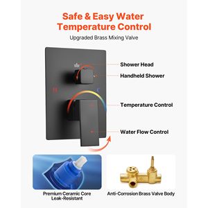Set Doccia a Pioggia da Parete con Soffione Quadrato da 12 Pollici e Doccetta, Sistema Doccia a Cascata per Bagno - Product Image 5