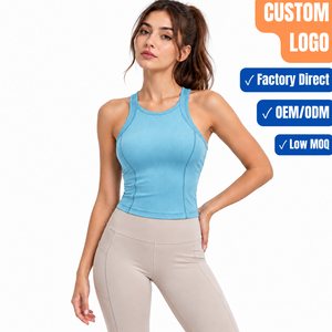 Women Ribbed <b>Cropped</b> Yoga Tank <b>Top</b> with Racerback High Stretch Moisture-Wicking for Gym Workout - Product Image 1