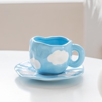 Ensemble tasse et soucoupe à café de style minimaliste créatif, peint à la main sous glaçure, avec motif coloré, tasse à thé