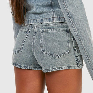 Shorts en jean délavé taille haute pour femme, longueur genou, respirants, grandes tailles, avec logo personnalisé imprimé, nouveau style - Product Image 6