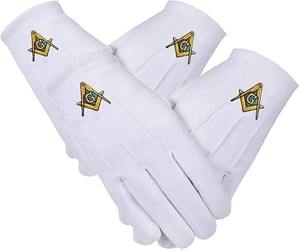 2 paires de gants maçonniques Royal Arch pour hommes, gants de cérémonie en coton blanc avec symbole brodé - Product Image 3