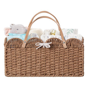 <b>Wicker</b> Diaper Caddy Scalloped <b>Basket</b> Natural Handmade Woven Baby Organizer <b>Storage</b> <b>Basket</b> Factory Wholesale Supplier - Product Image 6