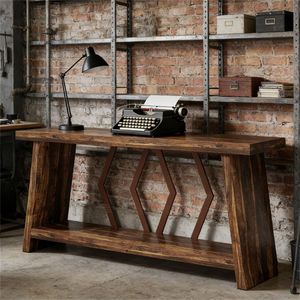 Long Modern Luxury Console <b>Table</b> Solid Wood with <b>Mirrored</b> Stainless Steel <b>Top</b> for Living Room Entry Farmhouse Hotel Decoration - Product Image 5