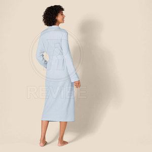 Peignoir élégant et confortable pour femme, toucher doux, été/hiver, 100% coton, manches longues, articles essentiels pour la maison de haute qualité - Product Image 3