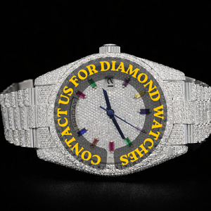 Fashionable Round Dial Quartz Business Moissanite Diamond Studded Hip hop Watch Auto Date and Day White Gold Shiny Custom Watch - Product Image 5