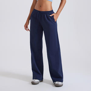 Pantalon de détente ample taille mi-haute pour femme, coupe large, avec fermeture boutonnée, taille élastique, en toile respirante et écologique, idéal pour le bureau - Product Image 3