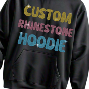 Sweat-shirt à capuche personnalisé pour homme avec strass, texte multicolore scintillant, streetwear en molleton de coton, vente en gros - Product Image 4