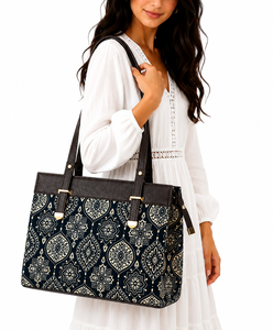 Conjunto de 3 Bolsos de Mano de Lujo para Mujer, Bolso Tote con Estampado de Brocado Kalamkari, con Bolsa de Mano a Juego y Correa Desmontable para Bodas y Fiestas - Product Image 2