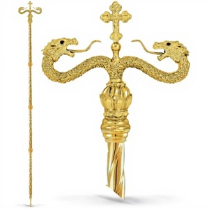 Crosse d'évêque décorative en laiton, artisanale, avec motif de dragon, finition dorée, élégante, bâton de marche cérémoniel pour l'église - Product Image 1