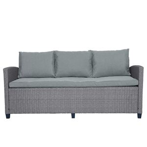 Set di Mobili da Giardino in Rattan Grigio a 6 Pezzi, Divano, Sedie, Sgabelli e Tavolo con Cuscini Grigi per Esterni - Product Image 6