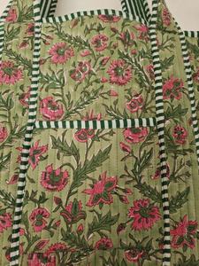 Handmade Indian Cotton Quilted Shoulder <b>Bag</b> Large <b>Green</b> Floral Print Tote Eco-Friendly Stylish for Travel, Shopping & Daily Use - Product Image 4
