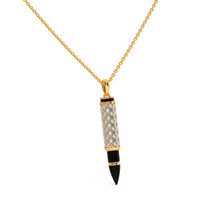 Collier pendentif en émail noir en forme de balle avec diamant - Product Image 1