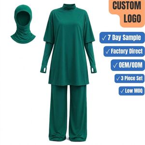Traje de Baño Musulmán Personalizado al por Mayor, 3 Piezas, Cobertura Completa, Secado Rápido, con Gorro Hijab, MOQ Bajo - Product Image 1