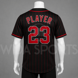 Maillot de baseball personnalisé en gros, noir et rouge rayé, col en V, manches courtes, anti-humidité, 100 % polyester, uniformes d'équipe pour hommes - Product Image 2