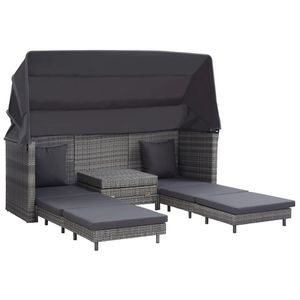 Sofá cama extensible de 3 plazas con techo, muebles de jardín grises de ratán polivinílico - Product Image 2