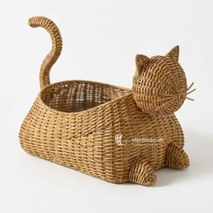 Cesta de Almacenamiento y Cama de Ratán con Forma de Gato Moderna, Organizador Multifuncional Ecológico para Juguetes y Mantas, Decoración del Hogar - Product Image 1