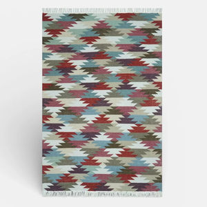 Tapis Kilim persan fait main en laine, tissage plat, motif en zigzag, écologique, à poils ras, multicolore - Product Image 1