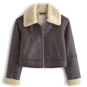 Women's Genuine Leather <b>Bomber</b> <b>Jacket</b> With Fur Trim Zipper Closure Short Length Winter Style - Product Image 1